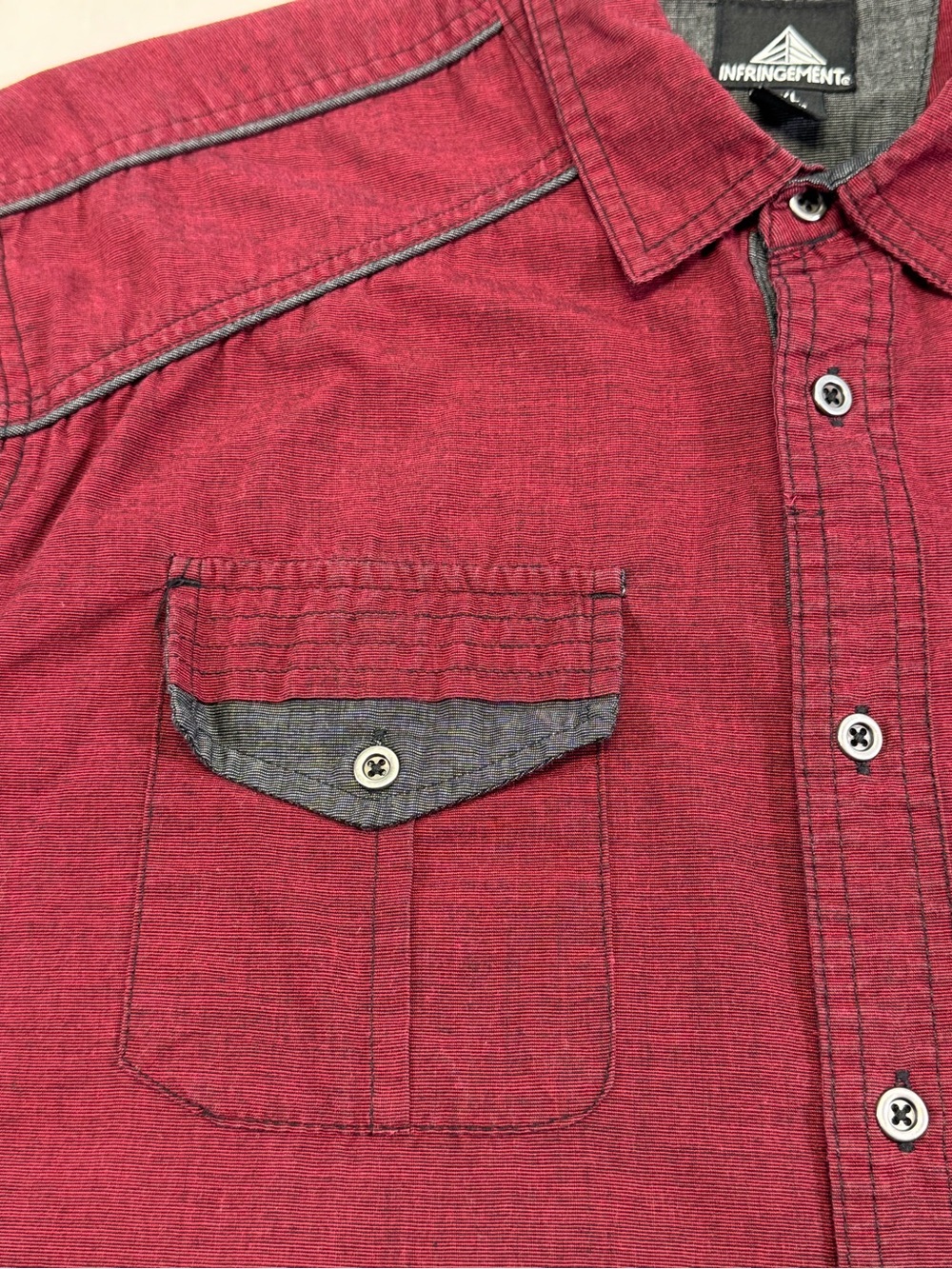 Burgundy Short-Sleeve Button-Down Shirt - Picture 7 of 12